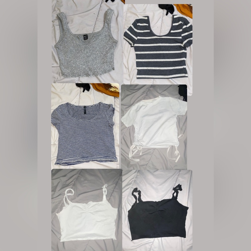 Grey/black/white crop top set